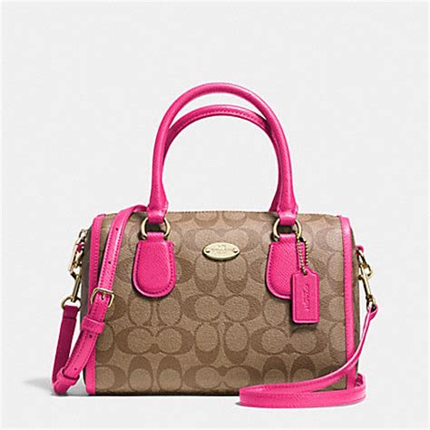 COACH F34084 Signature Mini Bennett Satchel (IM/Khaki/Pink .